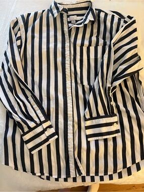 a new day Black & White Vertical Stripe Button-Down Shirt